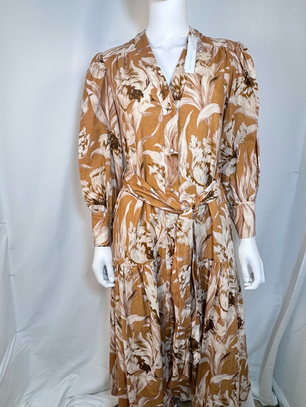 NWT Christy Lynn Layla Dress Tiger Lily Neutral Linen Midi Maxi Small S